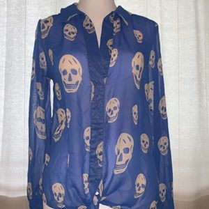 Vintage Havana - blue skull light blouse